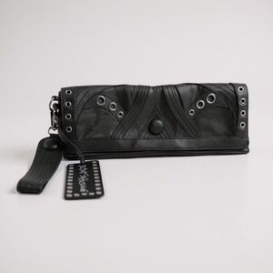 Betsey Johnson Vintage Y2K Army Green‎ Leather Gunmetal Gromets & Studded Clutch
